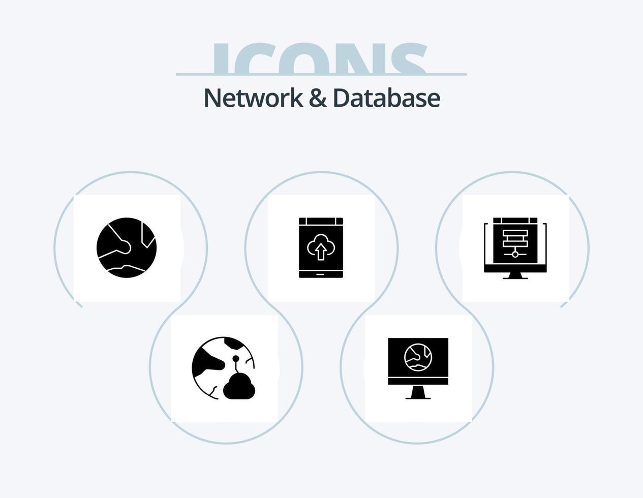 pack d'icônes de glyphe de réseau et de base de données 5 conception d'icônes. téléphone intelligent. application. l'Internet. social. réseau vecteur