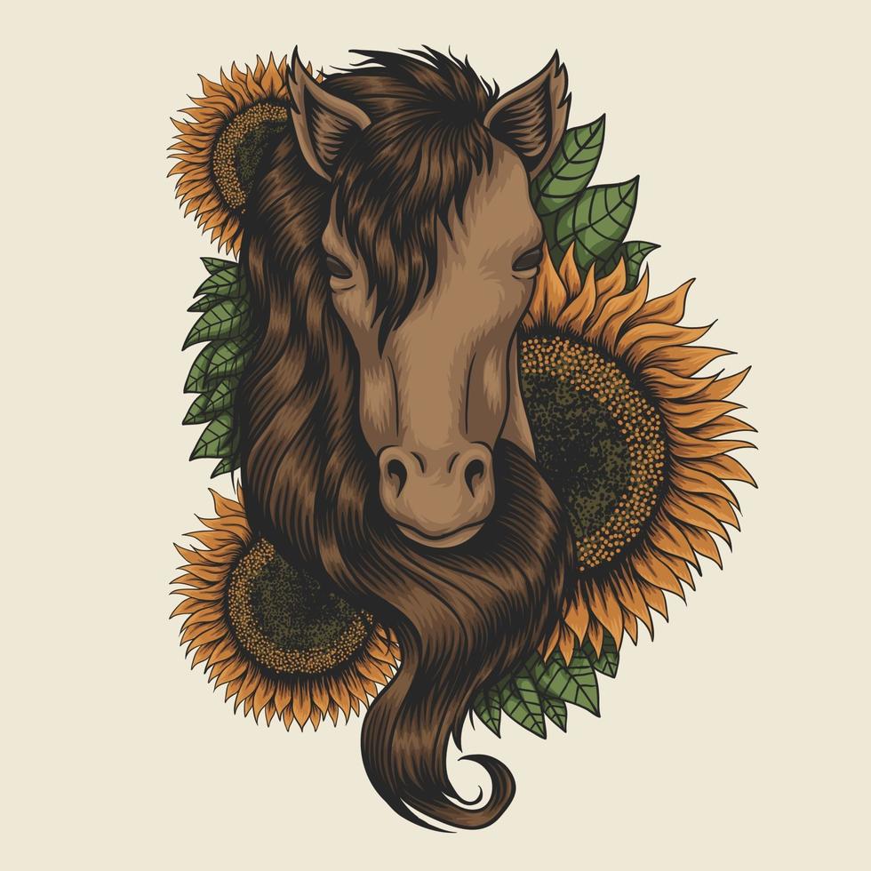 illustration vectorielle de tête de cheval tournesol vecteur