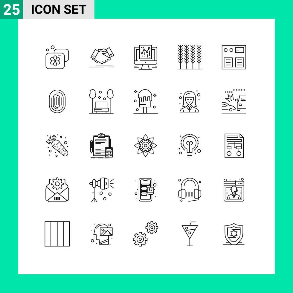 groupe de 25 lignes modernes définies pour les éléments de conception vectoriels modifiables en ligne pour le web alimentaire vecteur