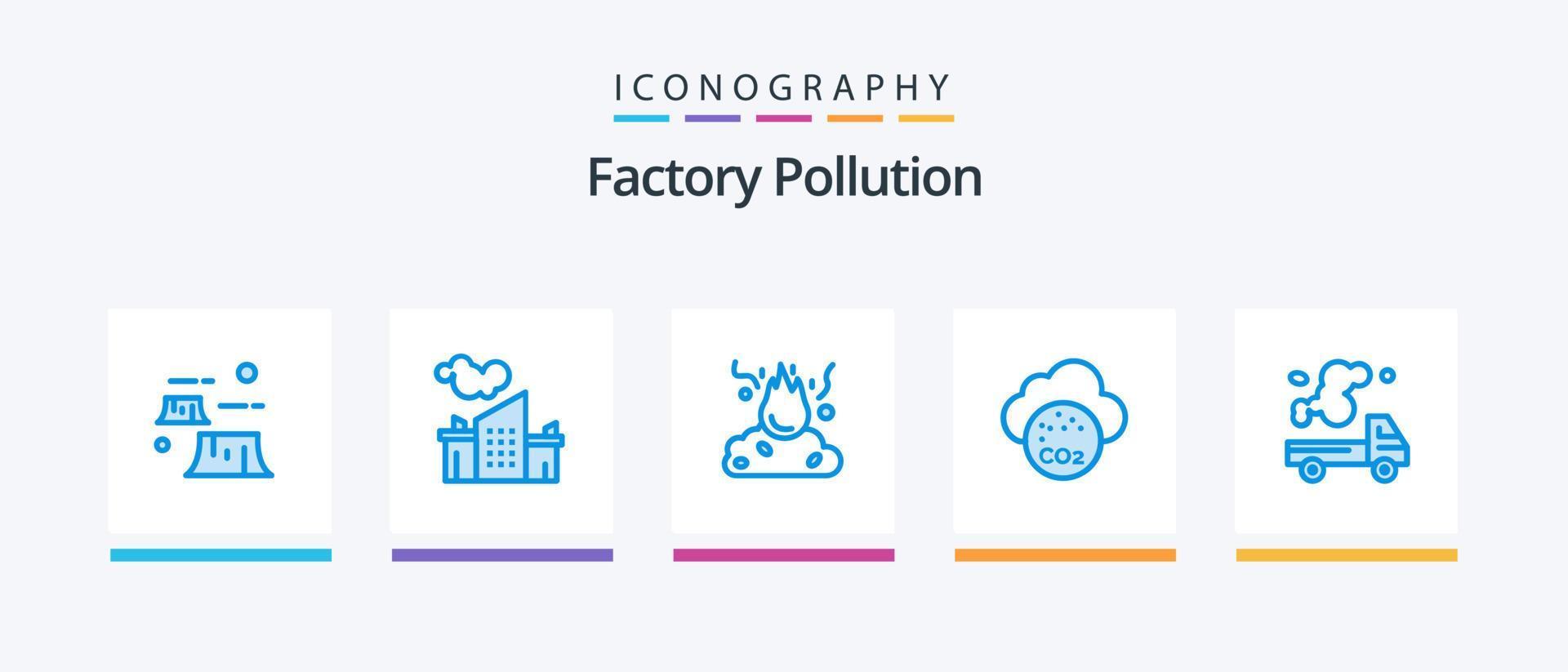 pack d'icônes bleues de pollution d'usine 5, y compris l'automobile. dioxyde de carbone. pollution. air. pollution. conception d'icônes créatives vecteur