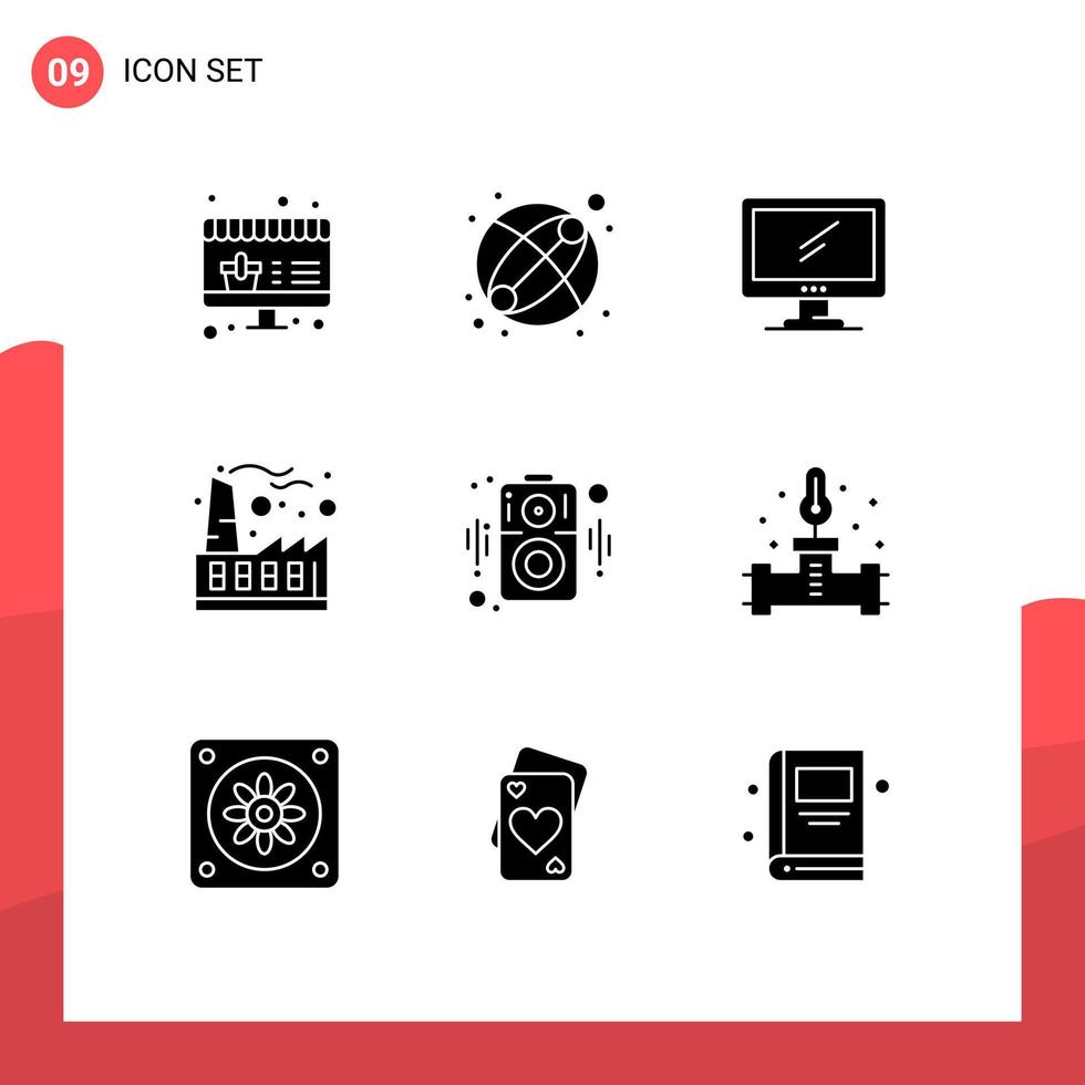 ensemble de 9 symboles d'icônes d'interface utilisateur modernes signes pour les éléments de conception vectoriels modifiables d'usine de l'industrie de l'appareil audio haut-parleur vecteur