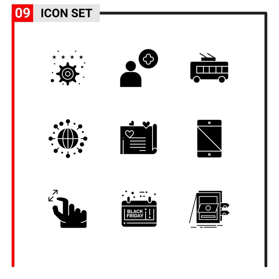 pack d'icônes vectorielles stock de 9 signes et symboles de ligne pour l'amour carte de mariage transport lettre d'amour globe éléments de conception vectoriels modifiables vecteur