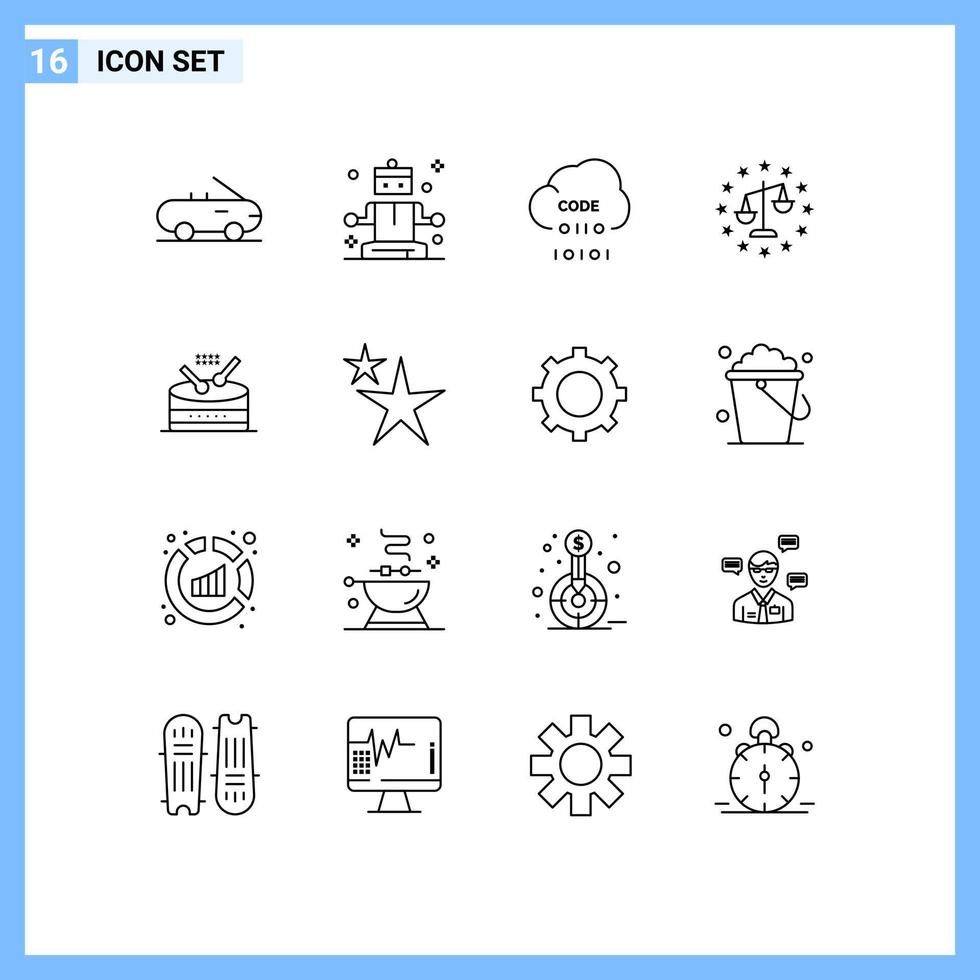 ensemble de 16 symboles d'icônes d'interface utilisateur modernes signes pour le développement d'instruments de parade tambour justice éléments de conception vectoriels modifiables vecteur