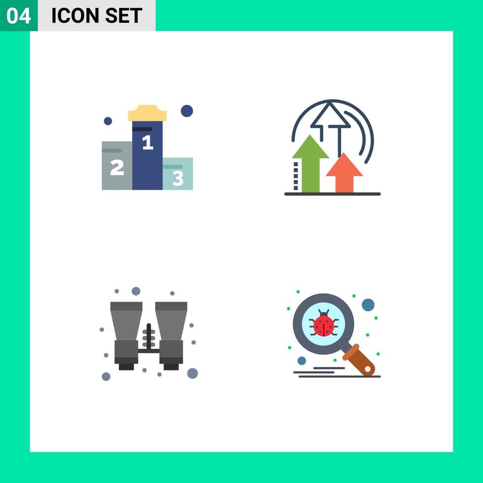 ensemble moderne de 4 icônes et symboles plats tels que les éléments de conception vectoriels modifiables de recherche de méthode gagnante binoculaire vecteur
