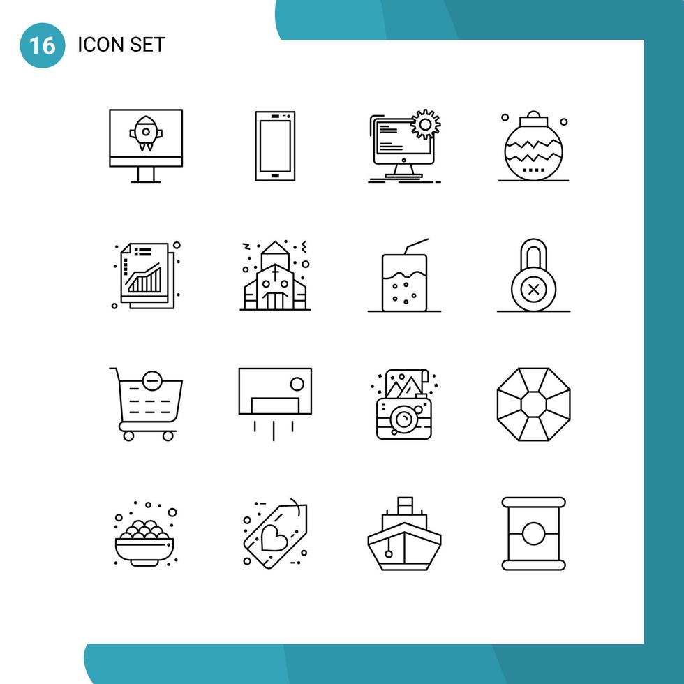 ensemble moderne de 16 contours et symboles tels que des ornements événement internet noël éléments de conception vectoriels modifiables statiques vecteur