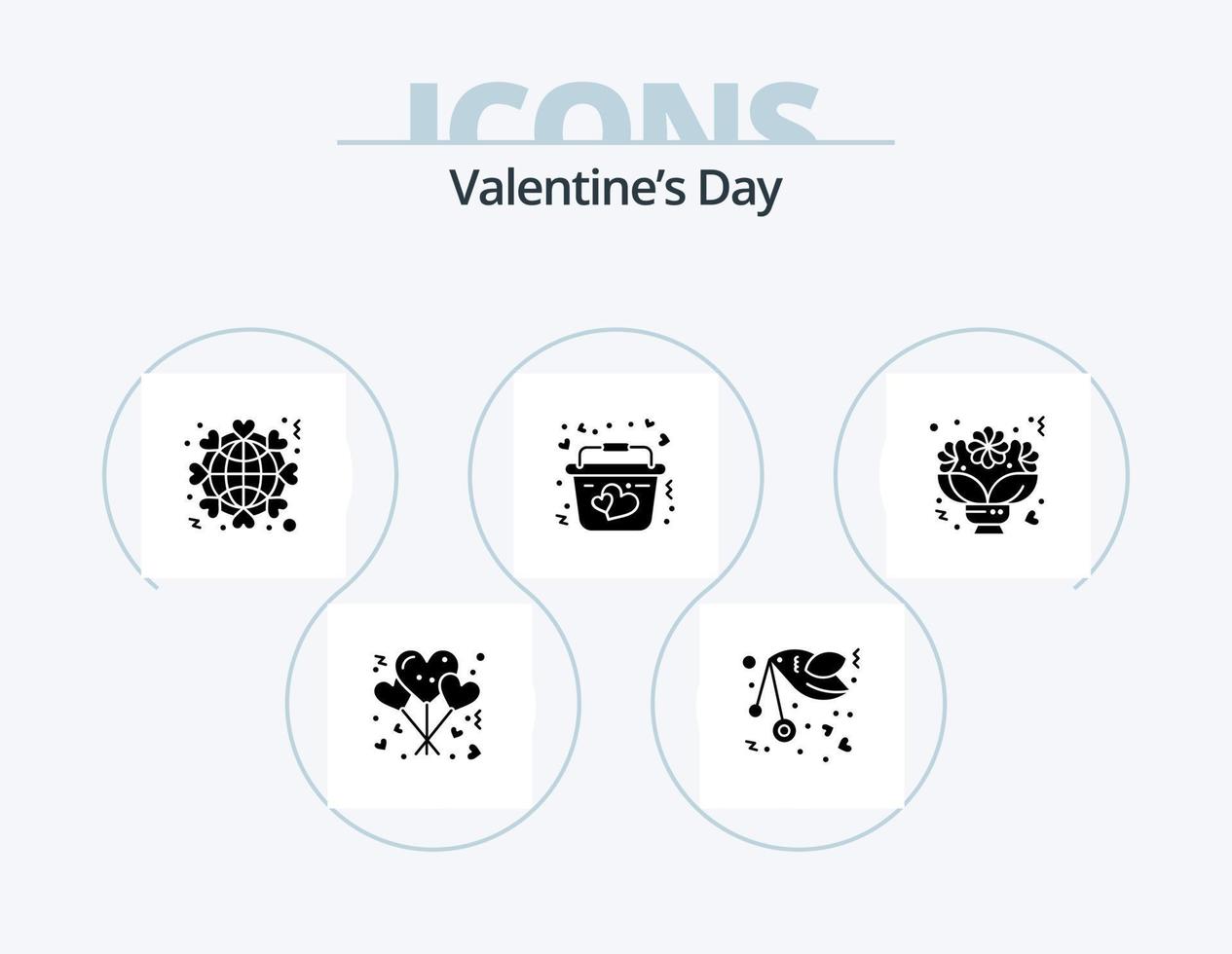 pack d'icônes glyphe saint valentin 5 conception d'icônes. romantique. cœur. romance. panier. aimer vecteur