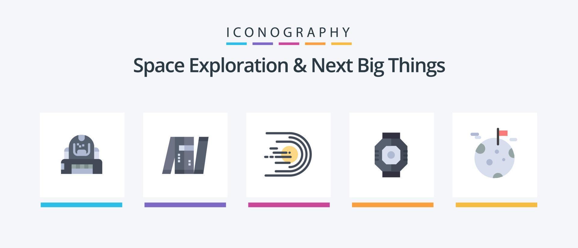 exploration de l'espace et pack d'icônes plat 5 prochaines grandes choses, y compris le composant. sas. intelligent. espace. vol. conception d'icônes créatives vecteur