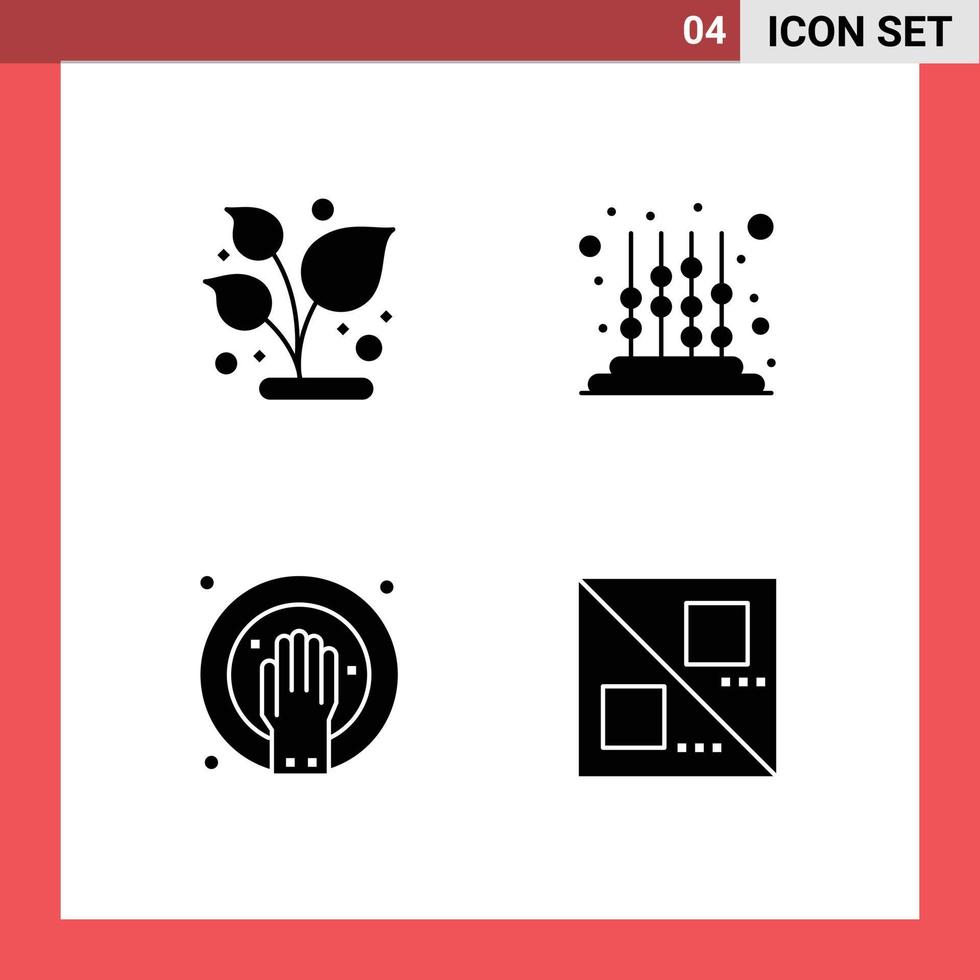 ensemble moderne de 4 pictogrammes de glyphes solides d'éléments de conception vectoriels modifiables de spa d'apprentissage de plantes de trempage à la main vecteur