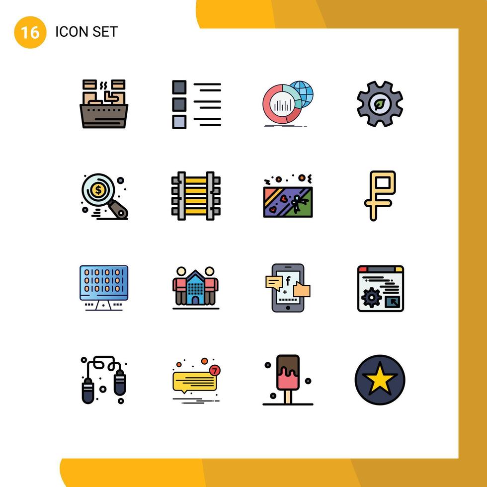 ensemble moderne de 16 pictogrammes de lignes remplies de couleurs plates de l'écologie de l'environnement voir les éléments de conception vectoriels créatifs modifiables du monde écologique vecteur