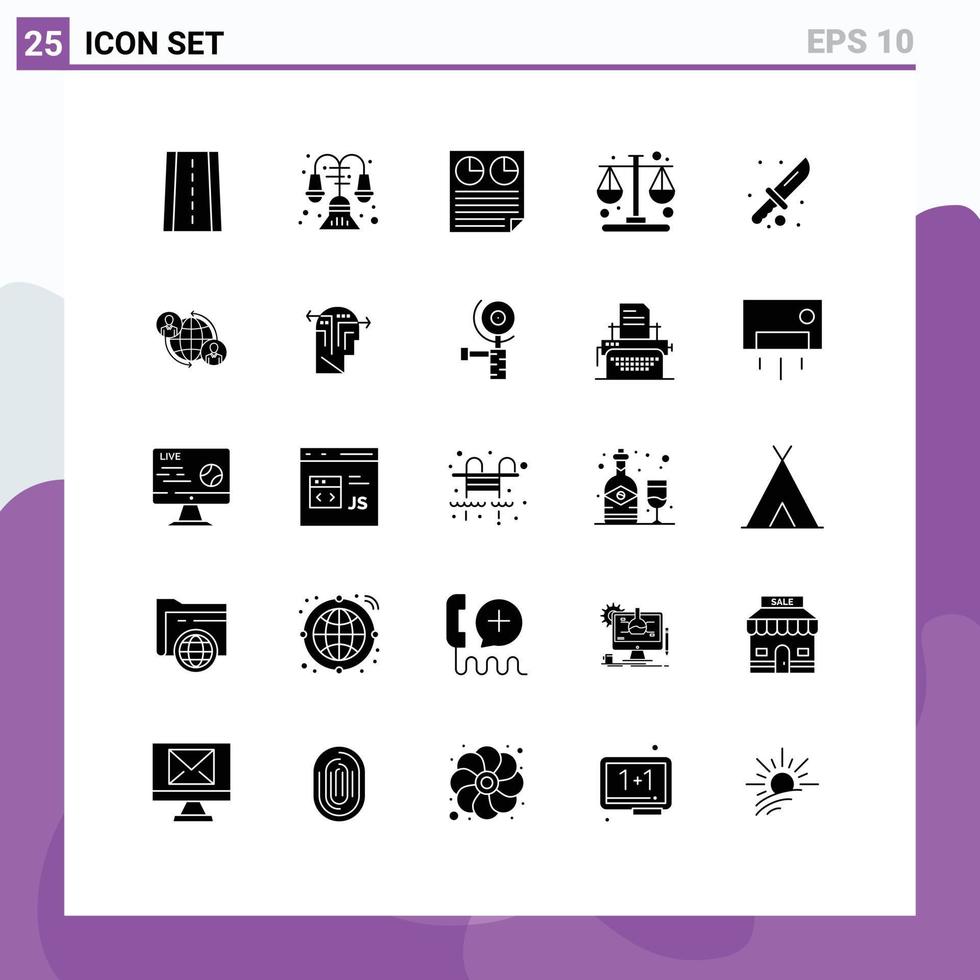 groupe de 25 glyphes solides modernes définis pour la randonnée équilibre document temps entreprise éléments de conception vectoriels modifiables vecteur