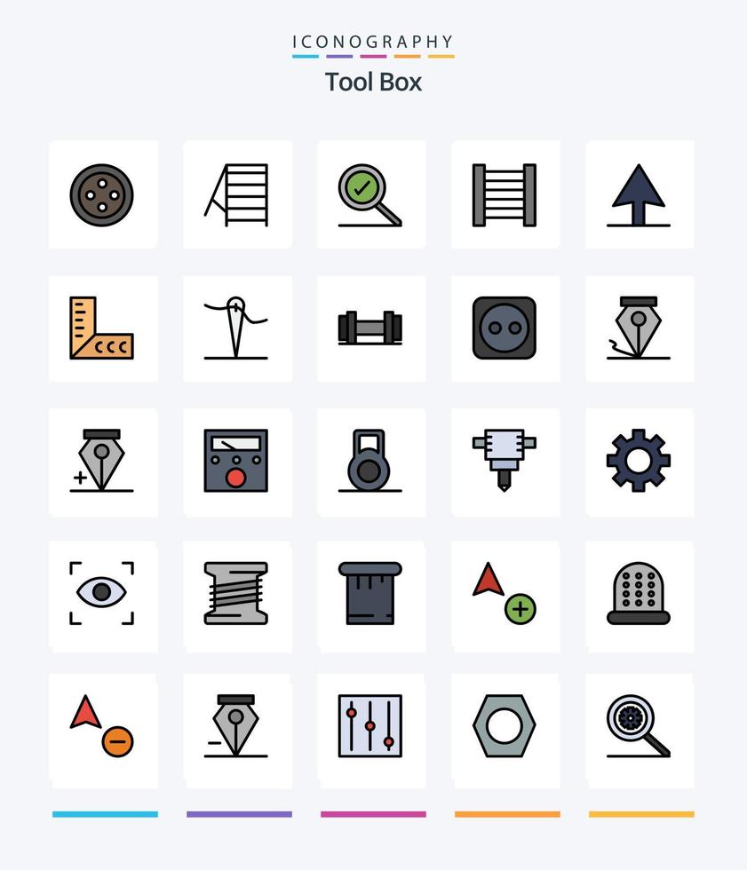 outils créatifs pack d'icônes rempli de 25 lignes tels que des outils. coudre. échelle. aiguille. outils vecteur