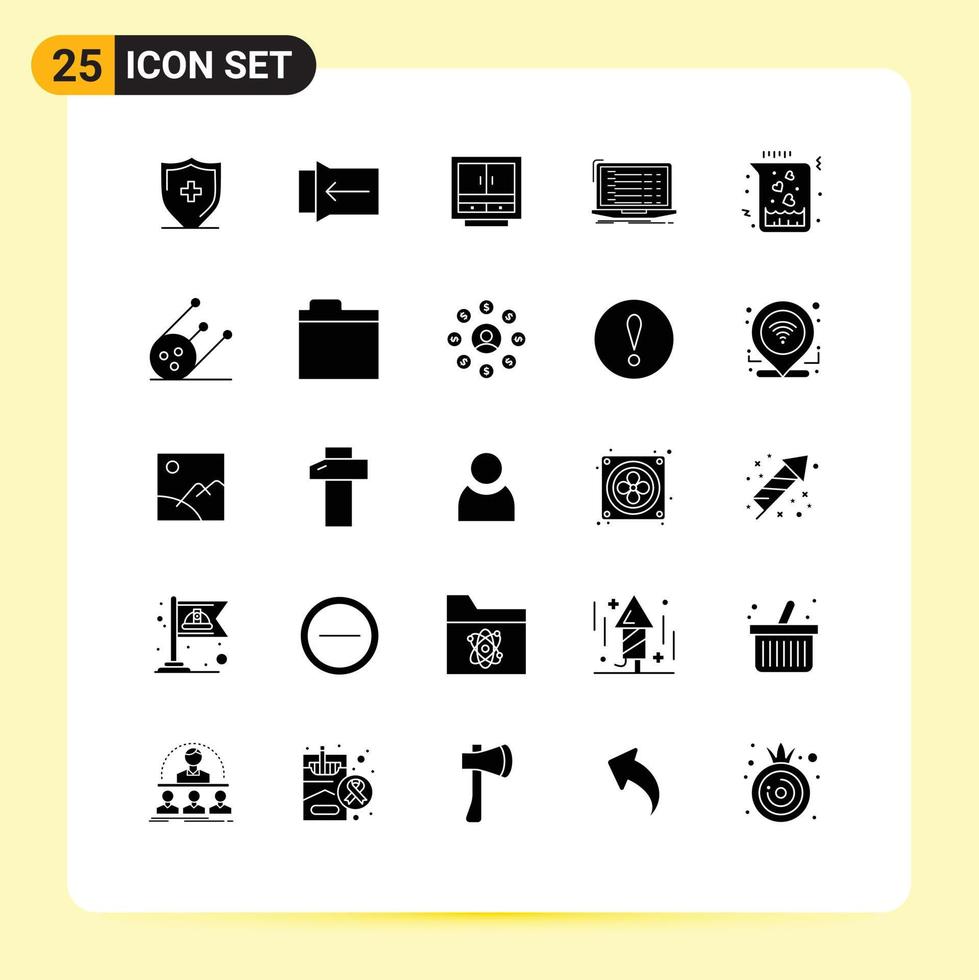 symboles d'icônes universels groupe de 25 glyphes solides modernes d'éléments de conception vectoriels modifiables de bureau d'api d'entreprise de développeur vecteur