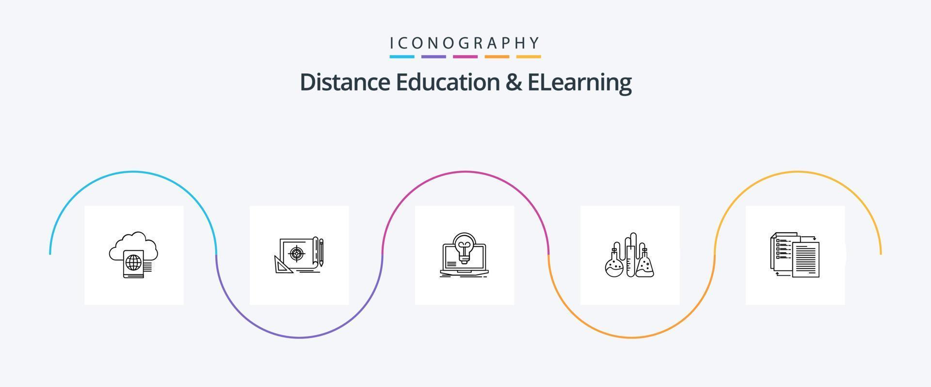 pack d'icônes de la ligne 5 de l'enseignement à distance et de l'apprentissage en ligne, y compris la science. drogue. cible. chimique. filtrer vecteur