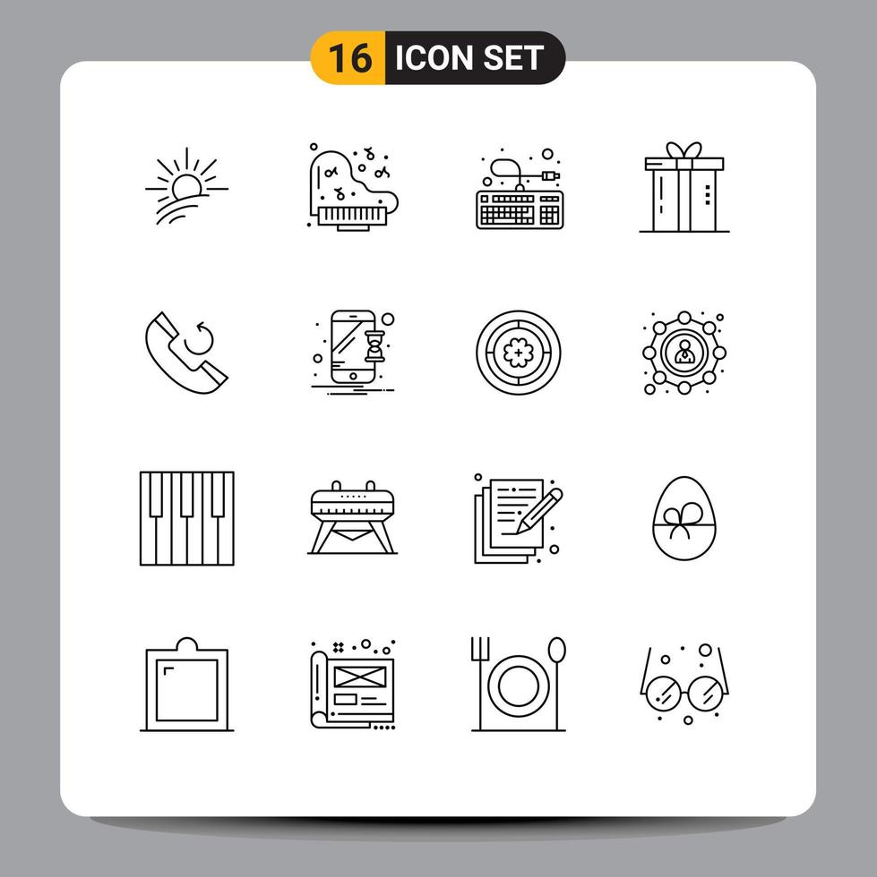 aperçu de l'interface mobile ensemble de 16 pictogrammes de clavier de thanksgiving de téléphone présent cadeau éléments de conception vectoriels modifiables vecteur