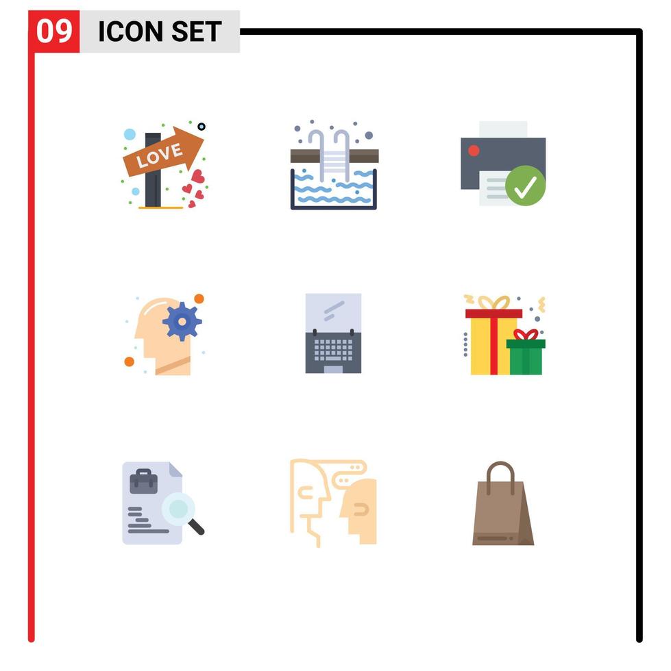 symboles d'icônes universelles groupe de 9 couleurs plates modernes d'ordinateurs d'esprit de solution idée matériel éléments de conception vectoriels modifiables vecteur