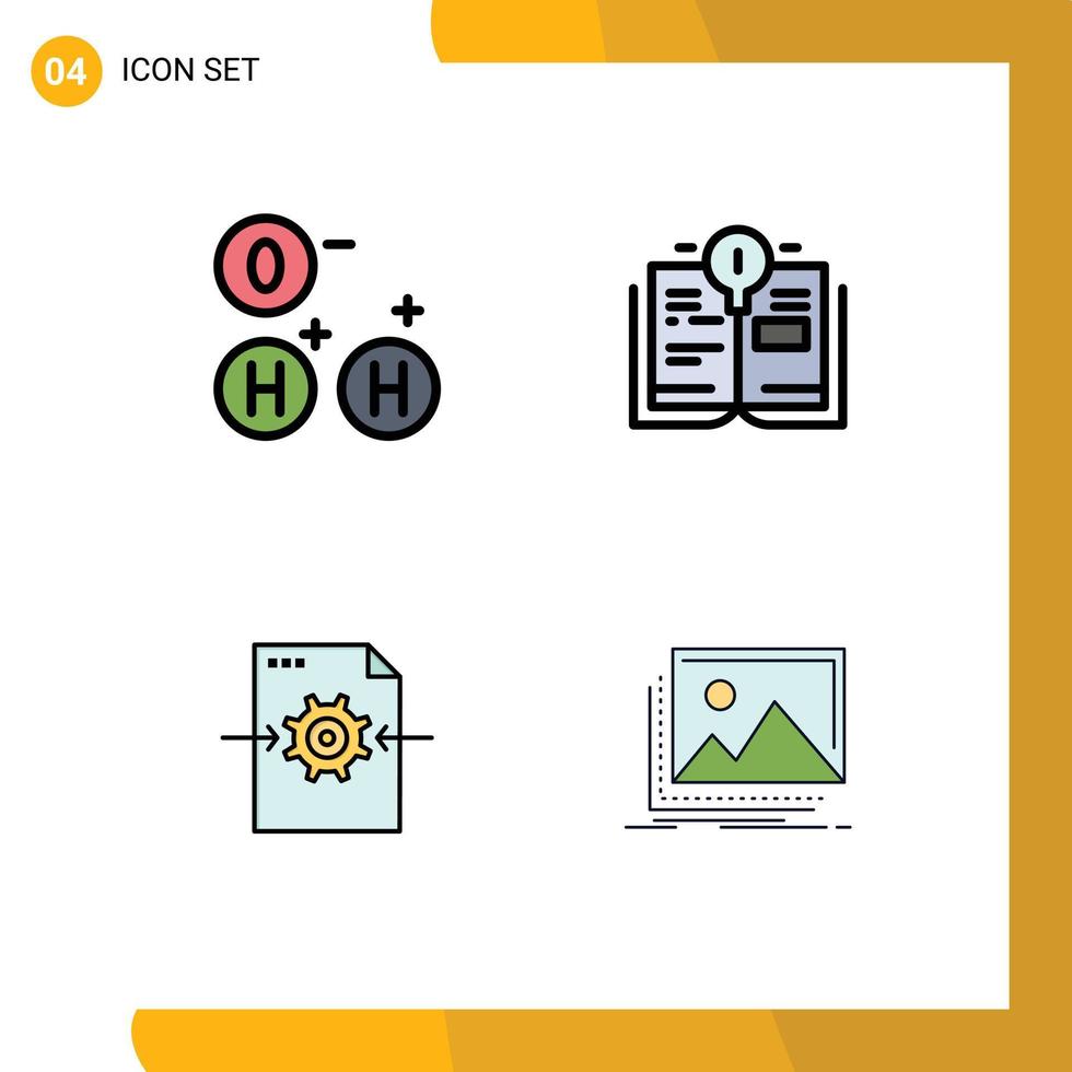 ensemble moderne de 4 pictogrammes de couleurs plates remplies d'éléments de conception vectoriels modifiables d'image de fichier d'ampoule de flèche ho vecteur