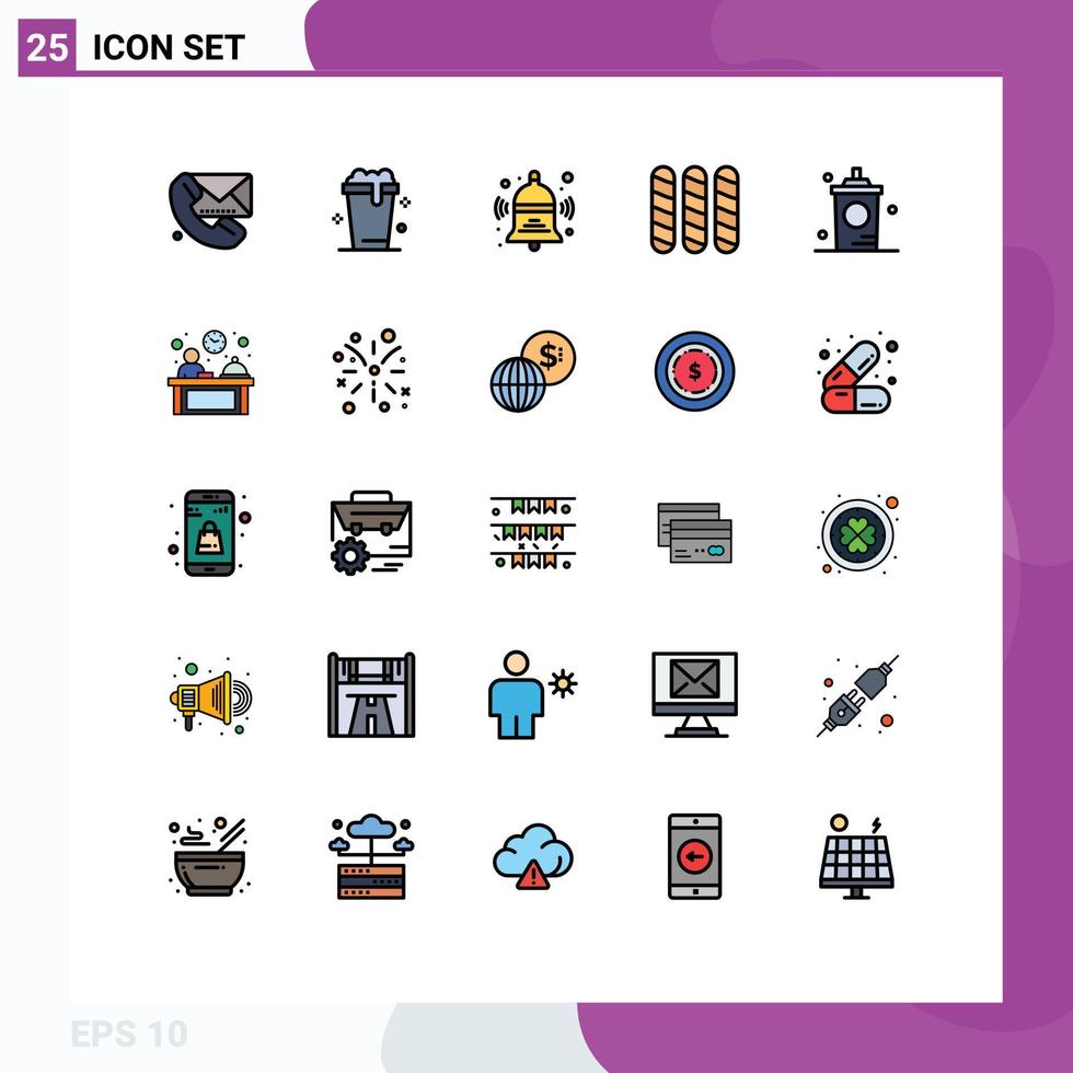 groupe de 25 signes et symboles de couleurs plates de ligne remplie pour le nettoyage du pain de boisson éléments de conception vectoriels modifiables de l'éducation française vecteur