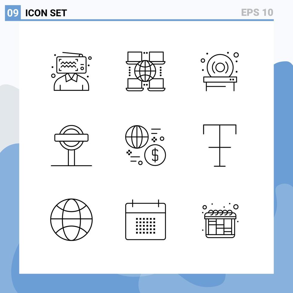 contour pack de 9 symboles universels d'échange d'argent conduire des éléments de conception vectoriels modifiables vecteur