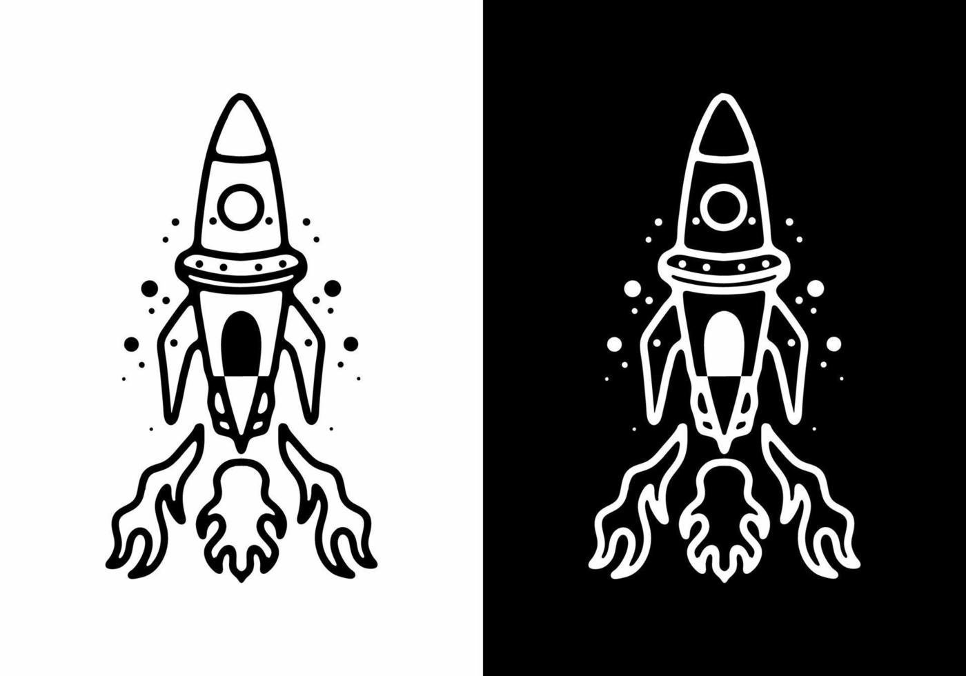 conception de tatouage d'illustration d'art en ligne d'une fusée spatiale vecteur