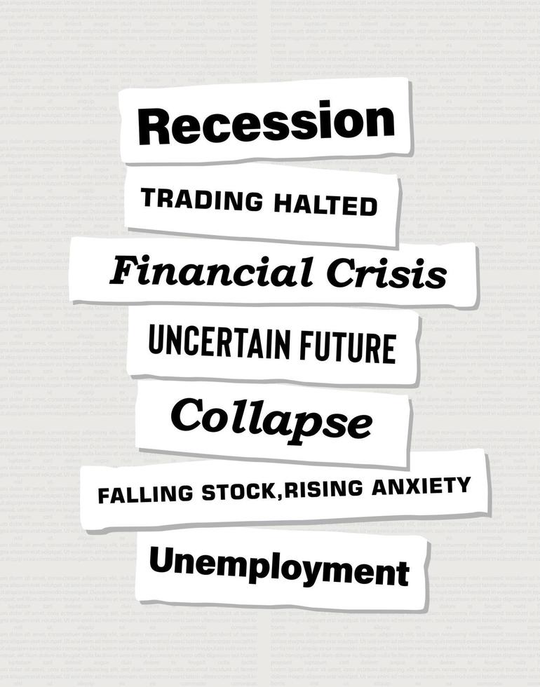 titres de journaux sur la crise financière. les marchés boursiers chutent. commerce arrêté. ilustration de vecteur de collection de titres de nouvelles