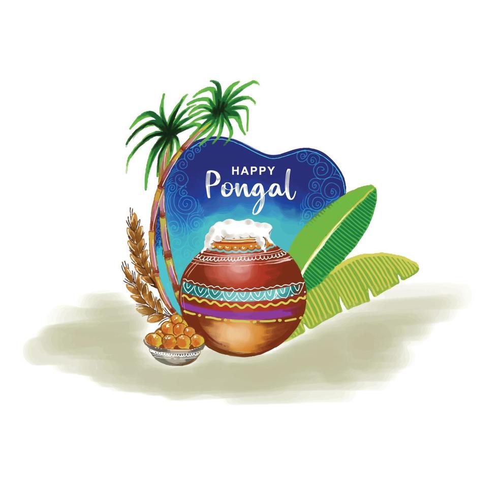 main dessiner fond de carte de voeux happy pongal vecteur