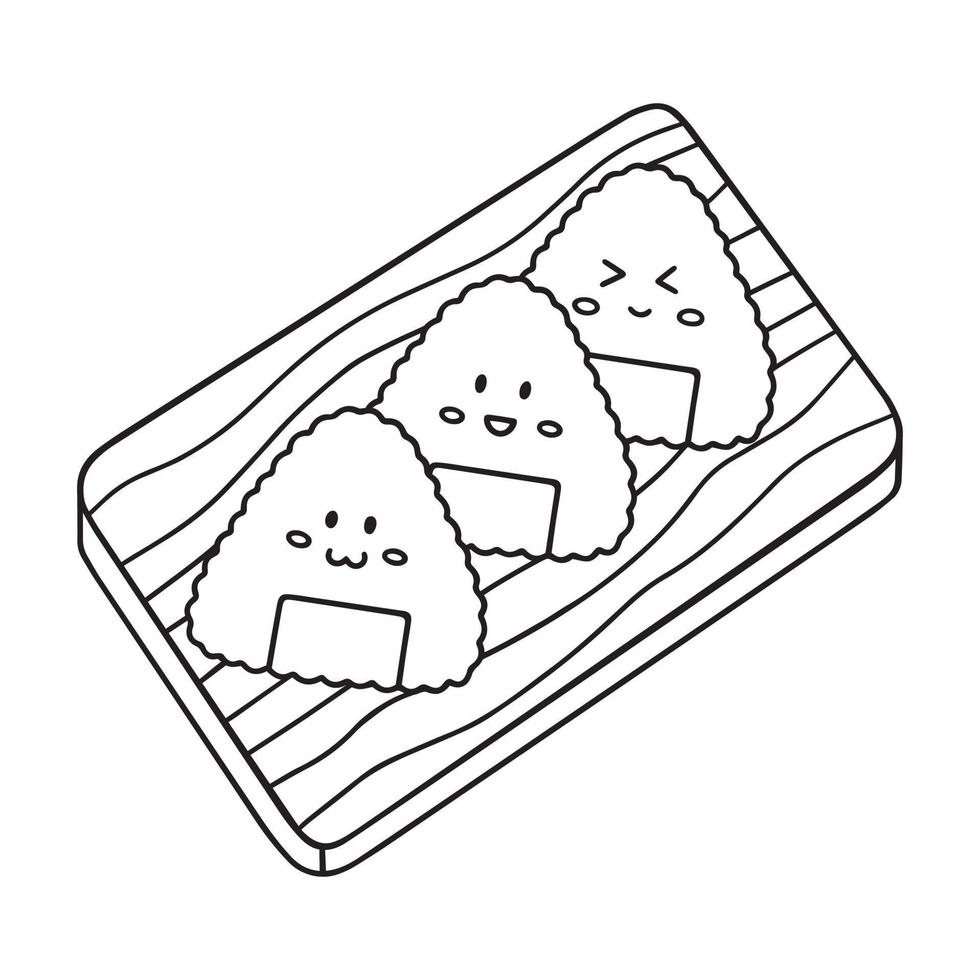 griffonnage d'onigiri. cuisine japonaise dans le style de croquis. cuisine asiatique. illustration de vecteur dessiné à la main isolé sur fond blanc