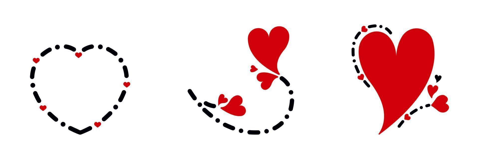 une collection de silhouettes vectorielles en forme de coeur pour la saint-valentin, les anniversaires, le mariage, les célébrations et la décoration du site Web sont isolées sur fond blanc. vecteur