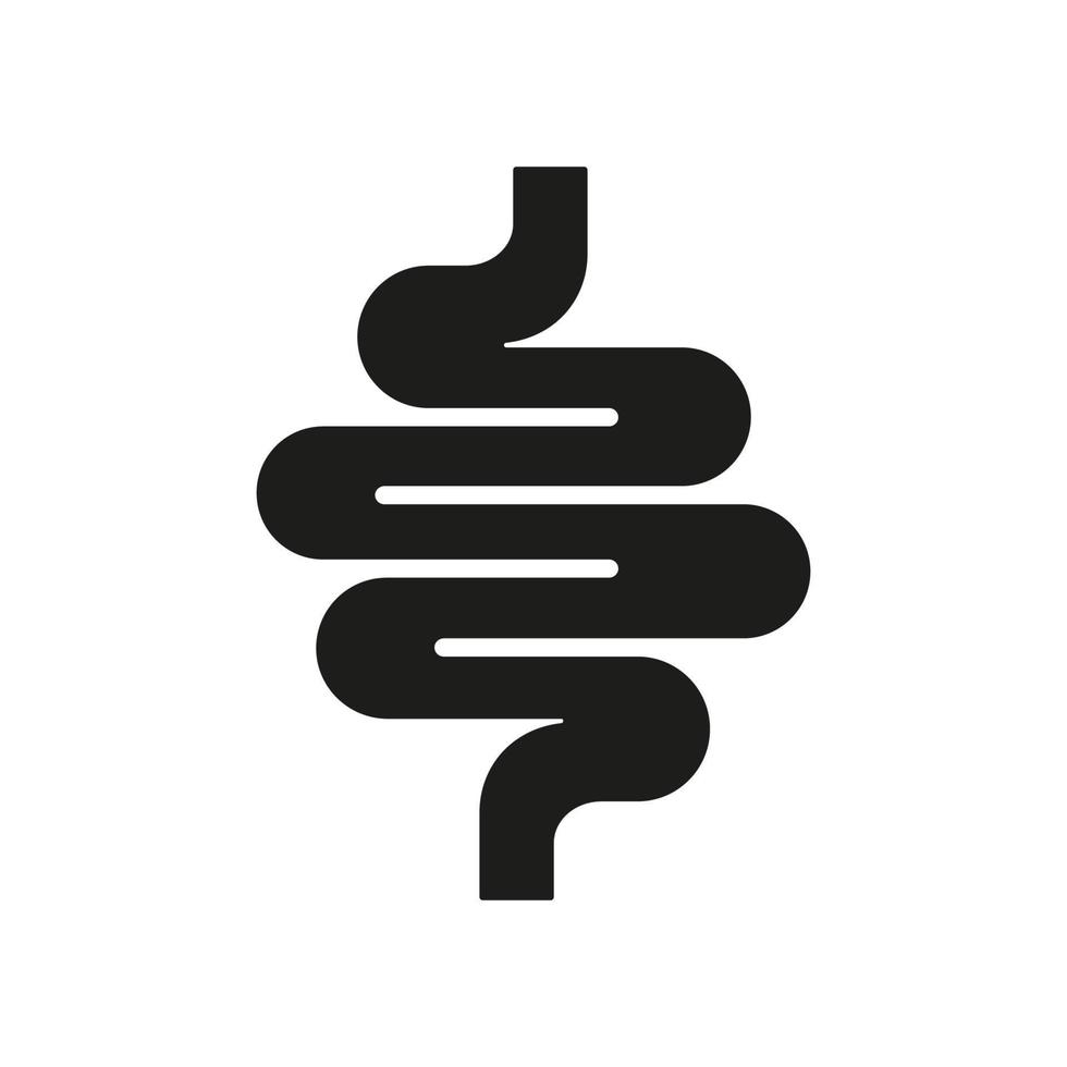 système digestif humain sain. icône de la silhouette de l'intestin. pictogramme de glyphe de santé du côlon. petit intestin, icône de l'intestin. inflammation gastro-intestinale, problème de diarrhée. illustration vectorielle isolée. vecteur