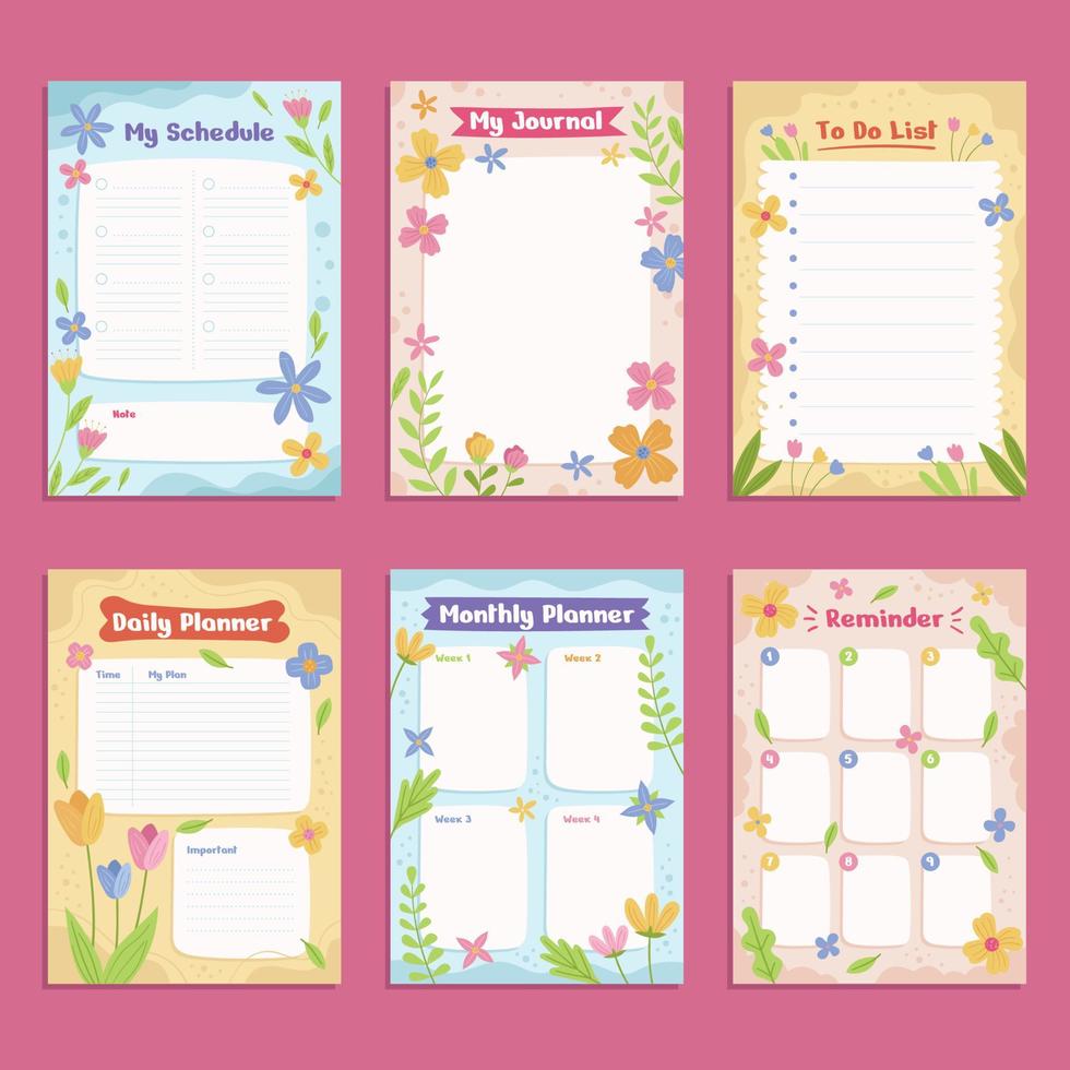 modèles de conception de journal pages de fleurs vibrantes de printemps vecteur