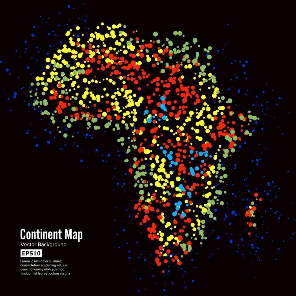 Afrique. vecteur de fond abstrait carte continent. formé de points colorés isolés sur fond noir.