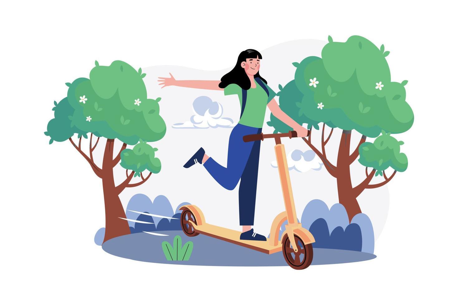 filles chevauchant un concept d'illustration de trottinette sur fond blanc vecteur