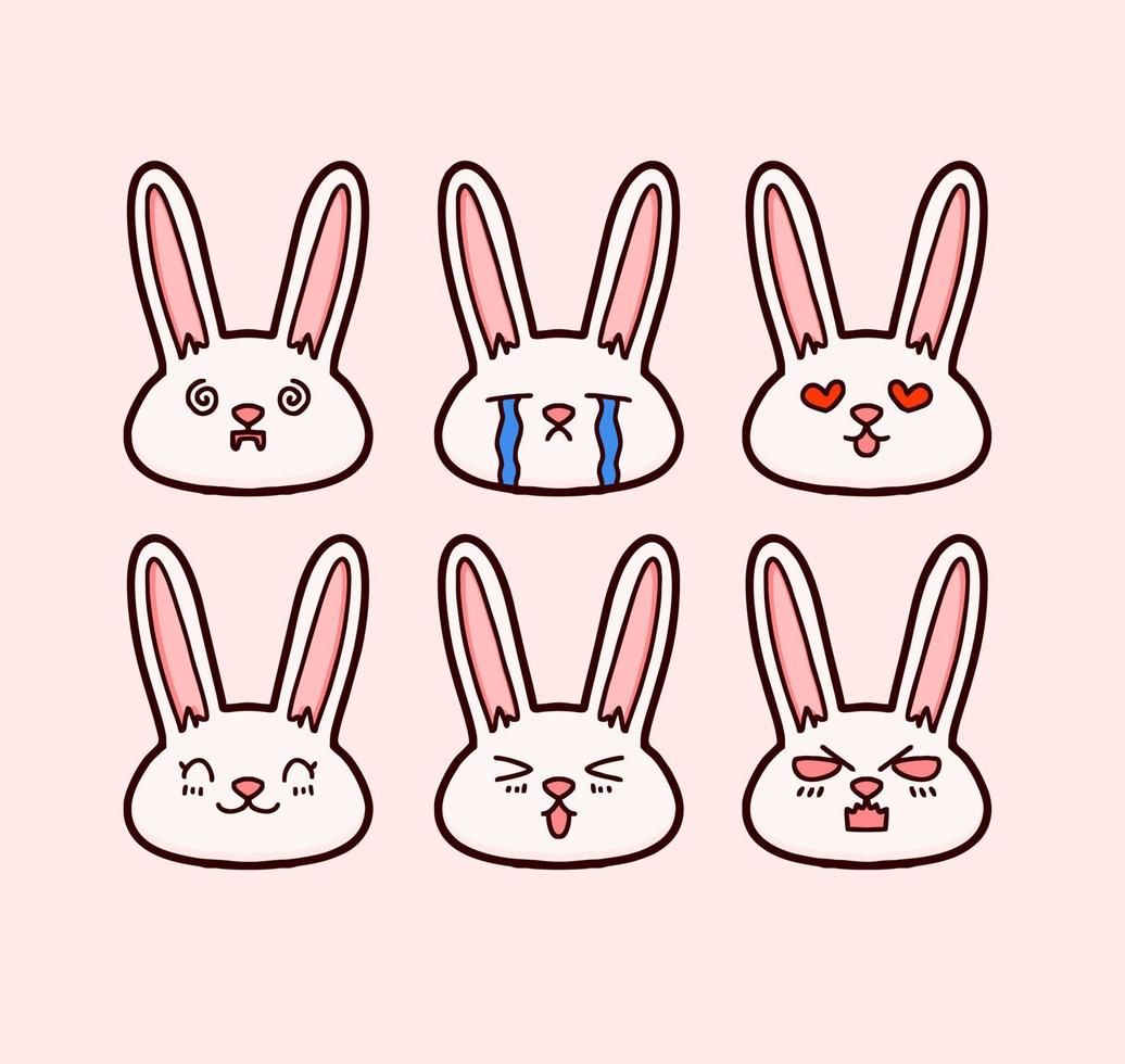 dessin animé de personnage de lapin dans diverses expressions vecteur