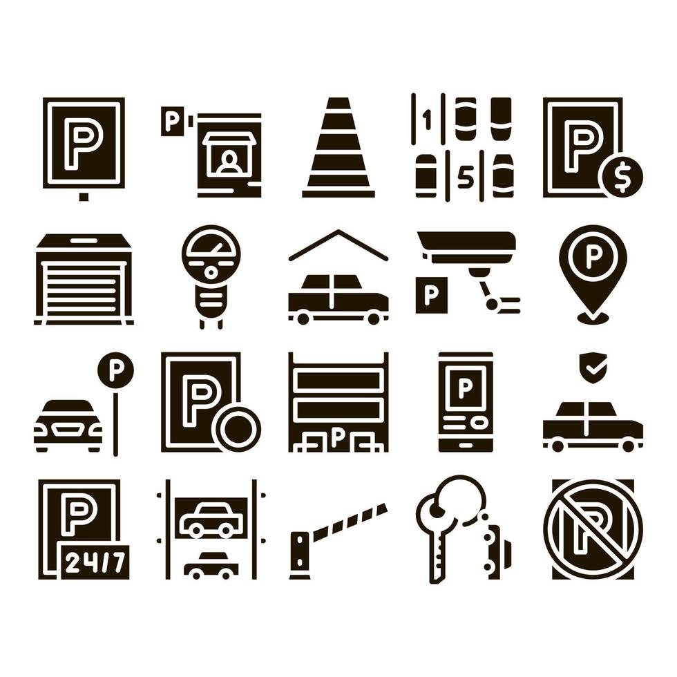 icônes d'éléments de collection de voitures de stationnement définies vecteur