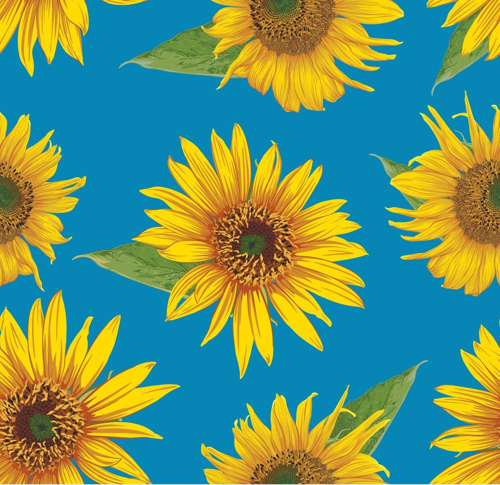 modèle sans couture avec des tournesols jaunes sur fond bleu. motif floral, illustration de tournesols. couleurs bleues et jaunes de l'ukraine vecteur