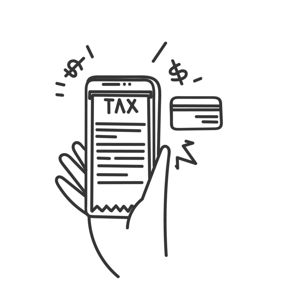 paiement par carte fiscale doodle dessiné à la main approuvé sur le vecteur d'illustration mobile