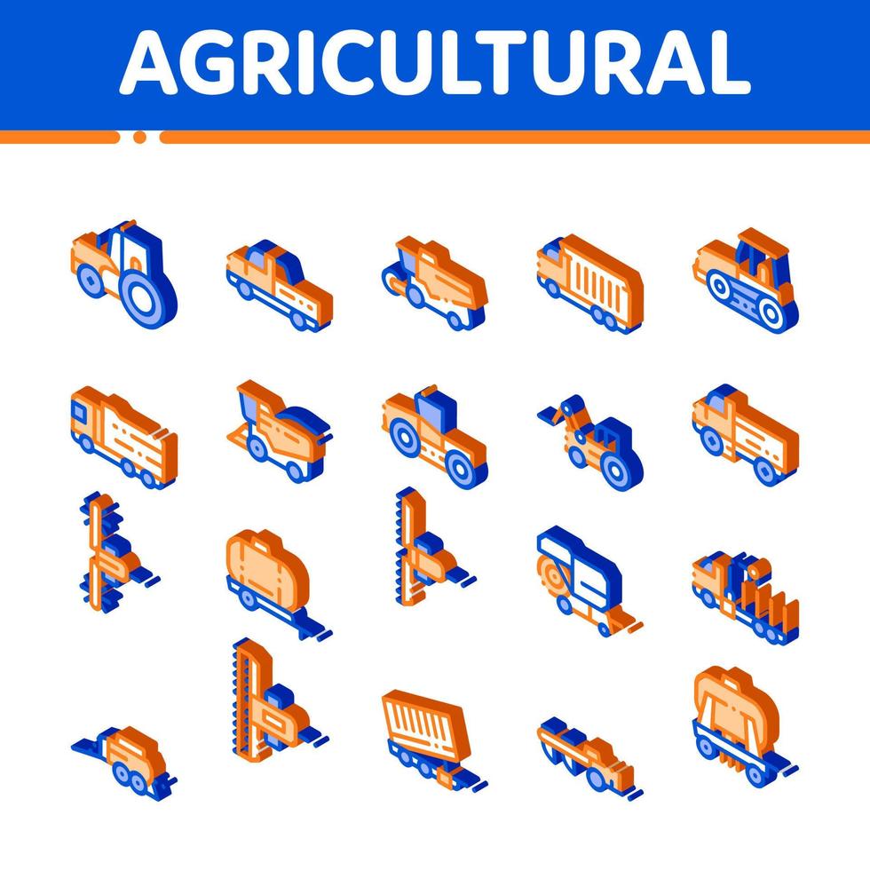 ensemble d'icônes isométriques vectorielles de véhicules agricoles vecteur