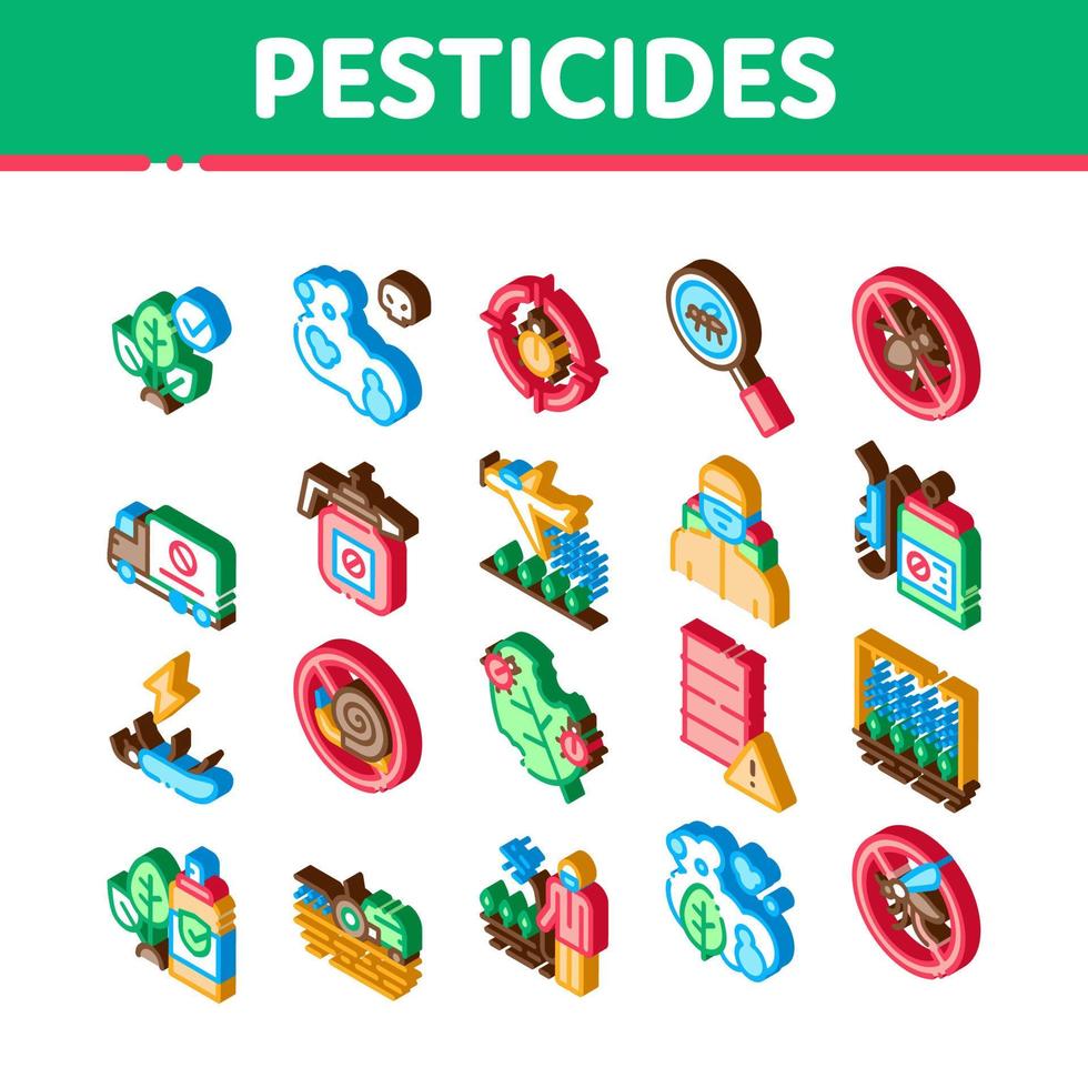 vecteur de jeu d'icônes isométriques chimiques de pesticides