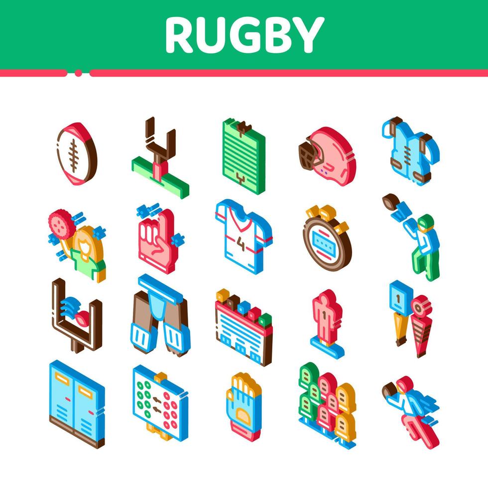 rugby sport jeu outil icônes isométriques set vector