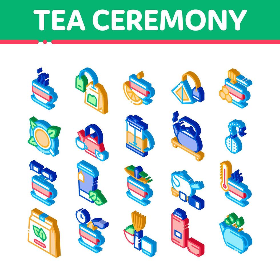 cérémonie du thé tradition icônes isométriques set vector