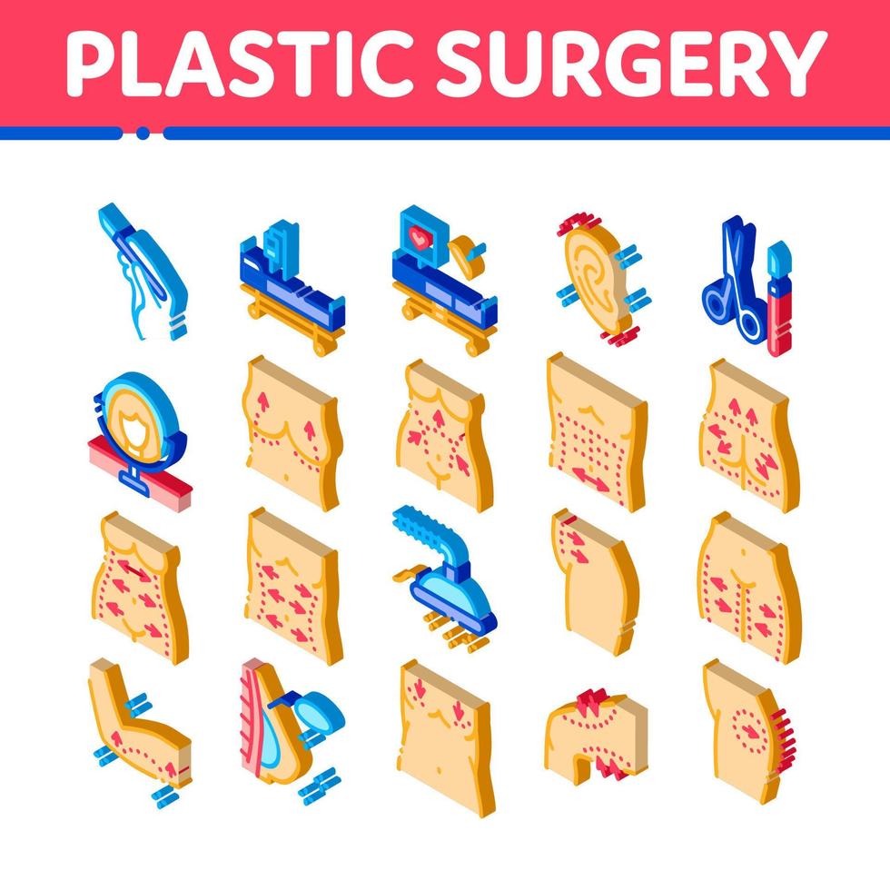 vecteur de jeu d'icônes isométriques de clinique de chirurgie plastique