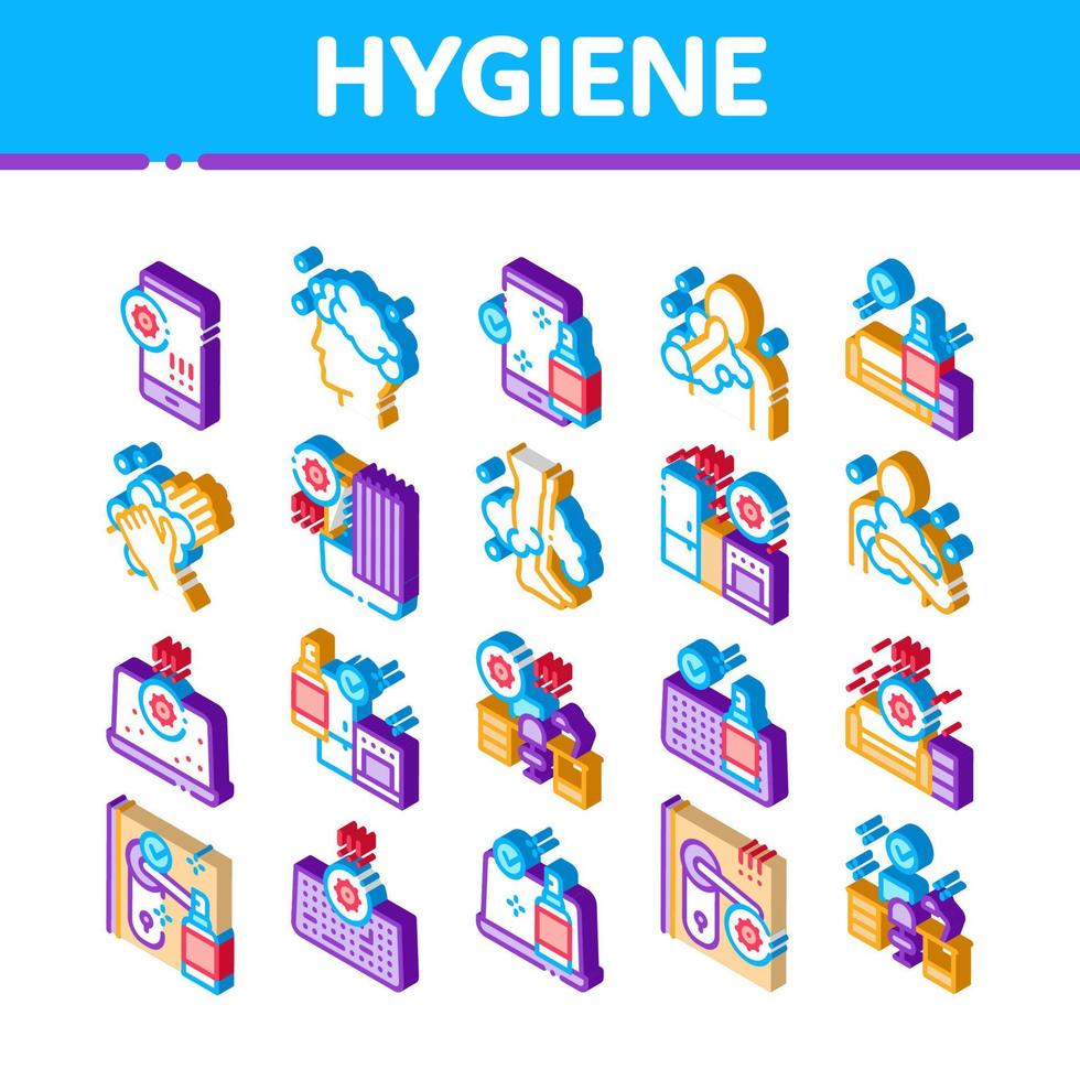 icônes isométriques d'hygiène et de soins de santé définies vecteur