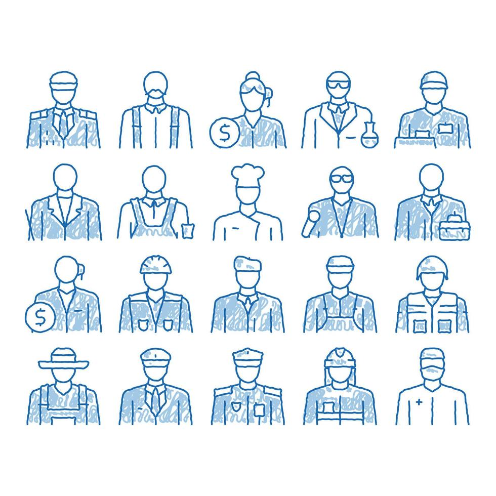 professions personnes icône illustration dessinée à la main vecteur