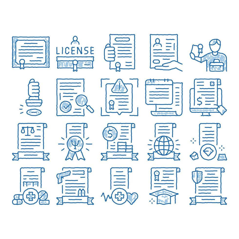 icône de certificat de licence illustration dessinée à la main vecteur
