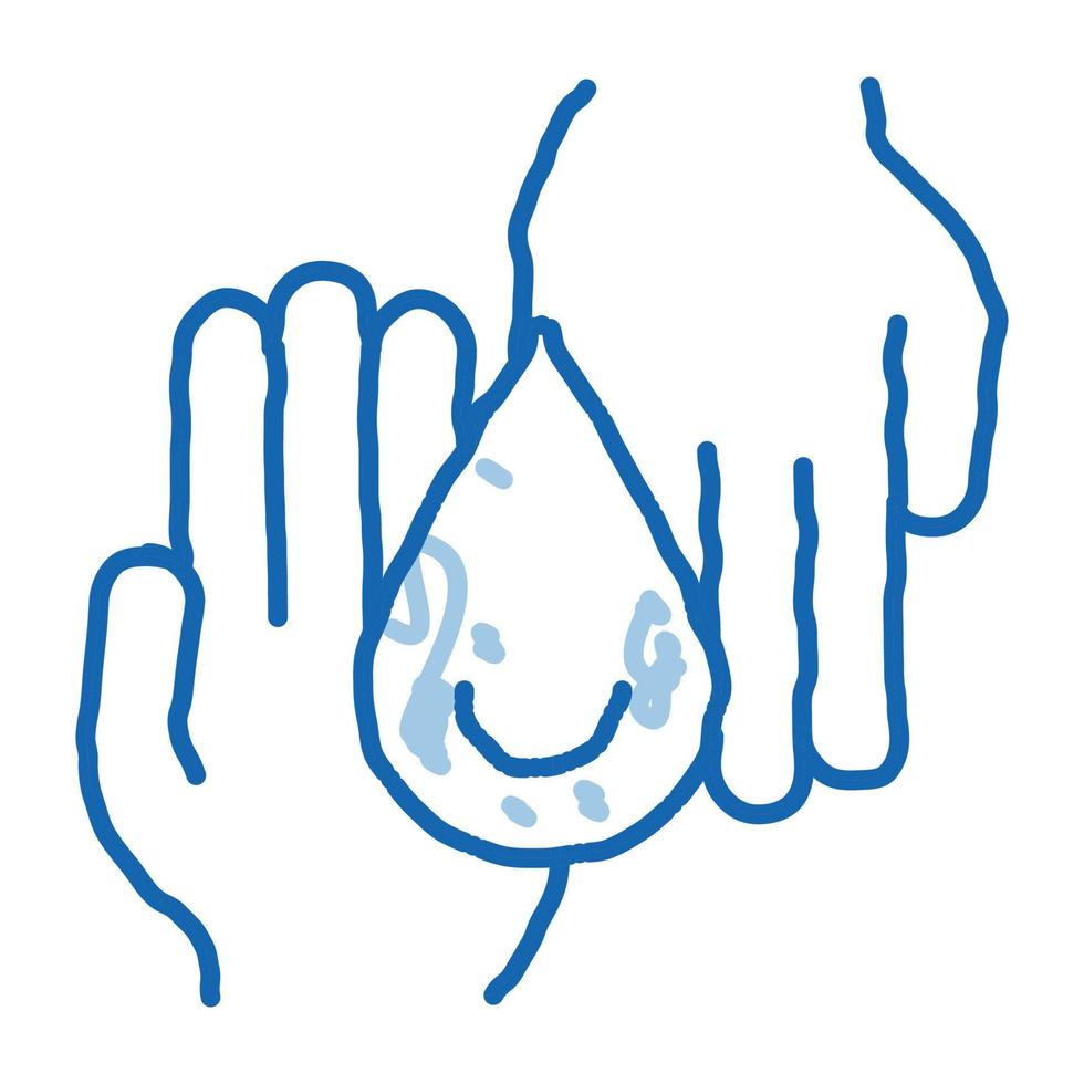 mains et goutte hydratant doodle icône illustration dessinée à la main vecteur
