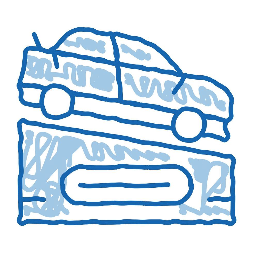 voiture sur piédestal doodle icône illustration dessinée à la main vecteur