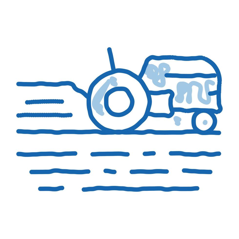 tracteur sur champ doodle icône illustration dessinée à la main vecteur