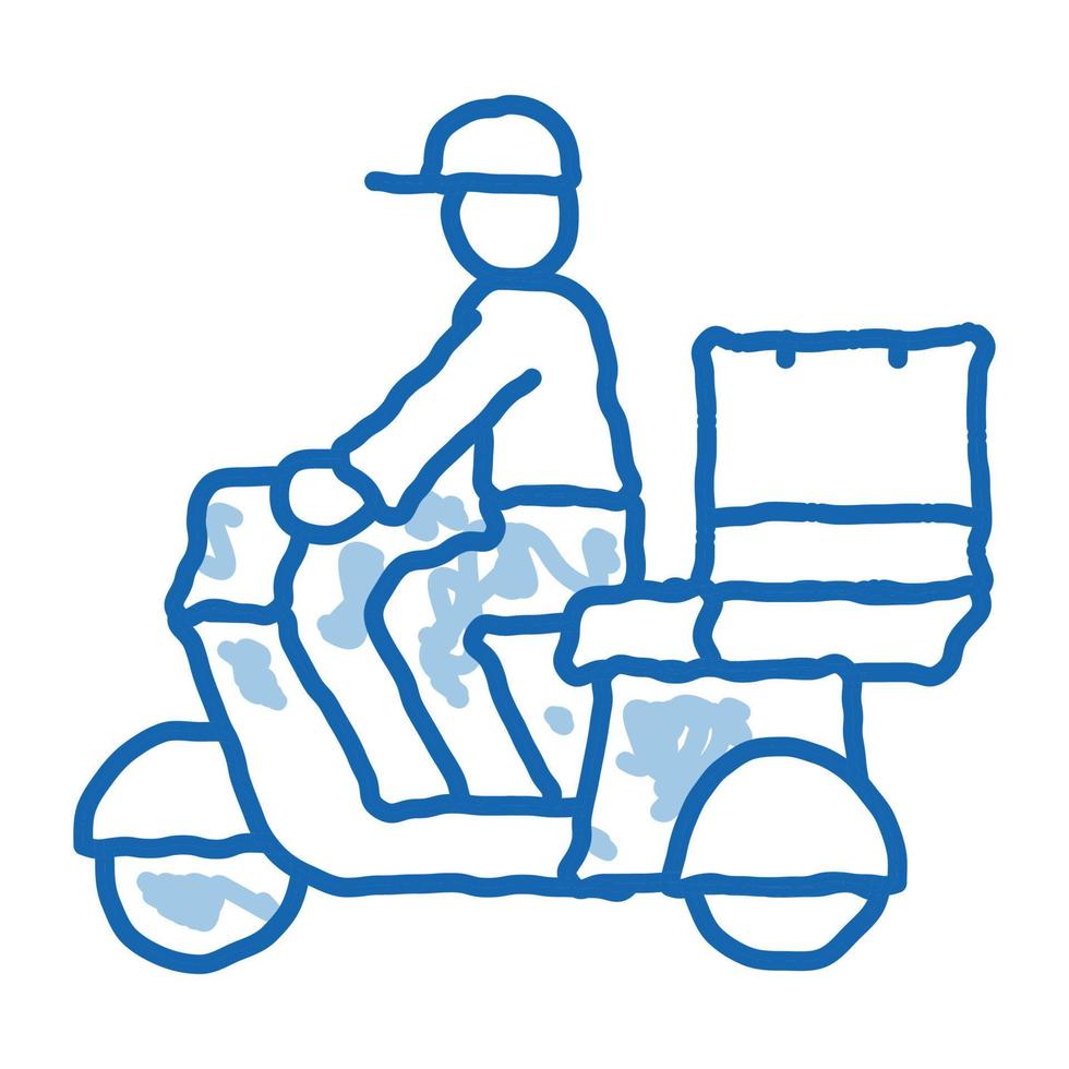 livraison de courrier sur moto doodle icône illustration dessinée à la main vecteur