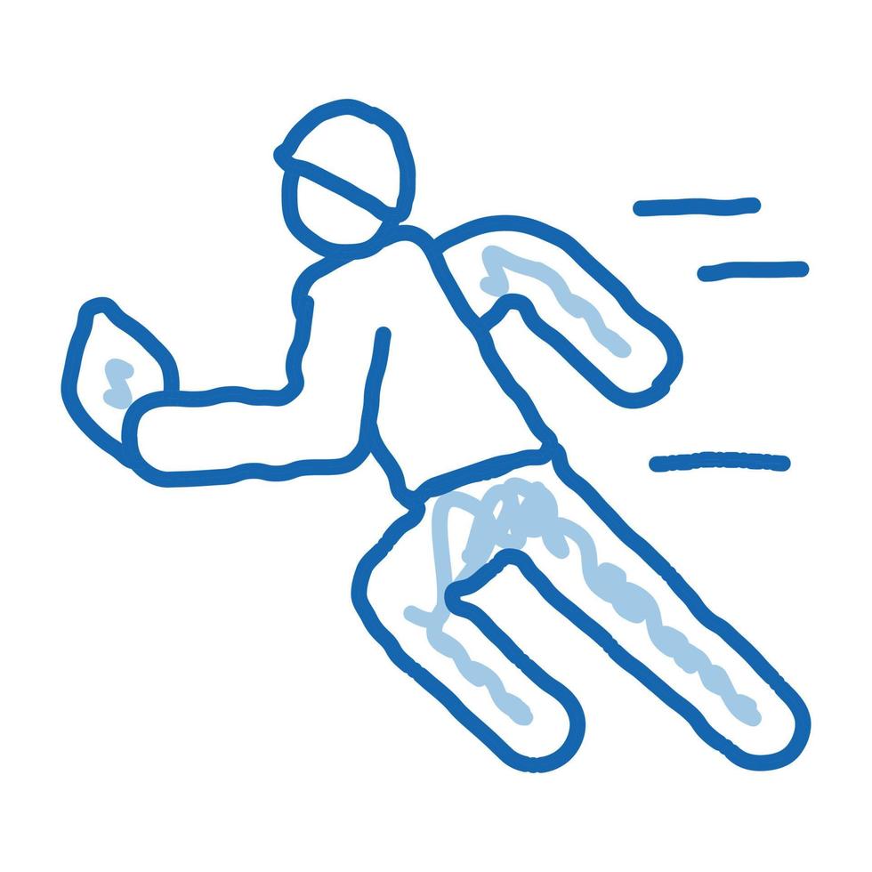 joueur de rugby en mouvement doodle icône illustration dessinée à la main vecteur