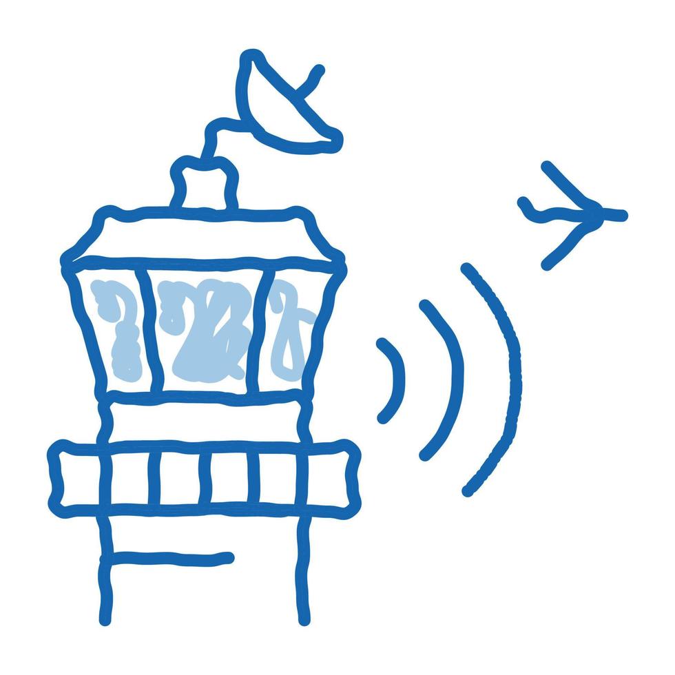 tour de contrôle de l'aéroport radar doodle icône illustration dessinée à la main vecteur