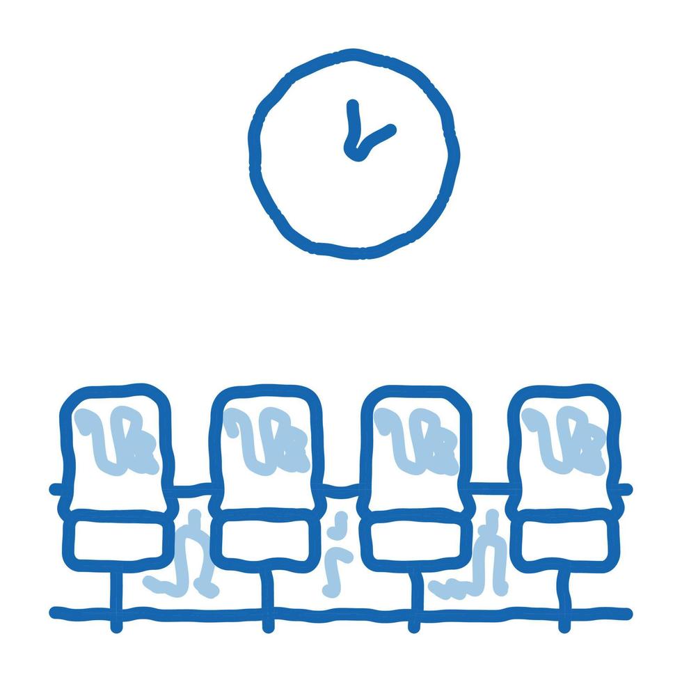 chaises de salle d'attente de l'aéroport doodle icône illustration dessinée à la main vecteur